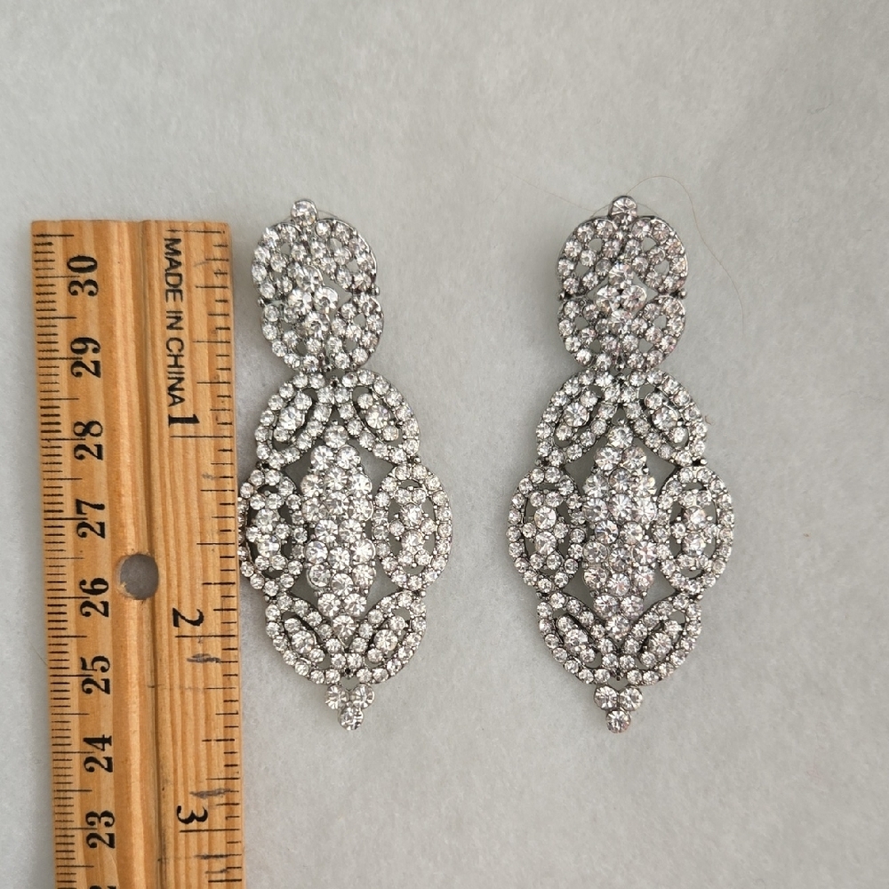 Silver And Rhinestone Bangle Earrings